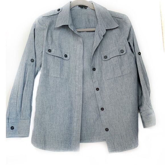Theory blue striped button shirt-roll up sleeve S - Picture 1 of 5